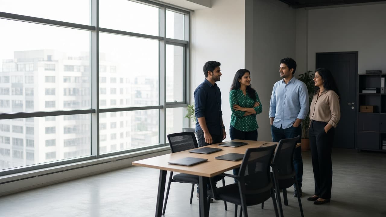 Team meeting around a table in a bright office