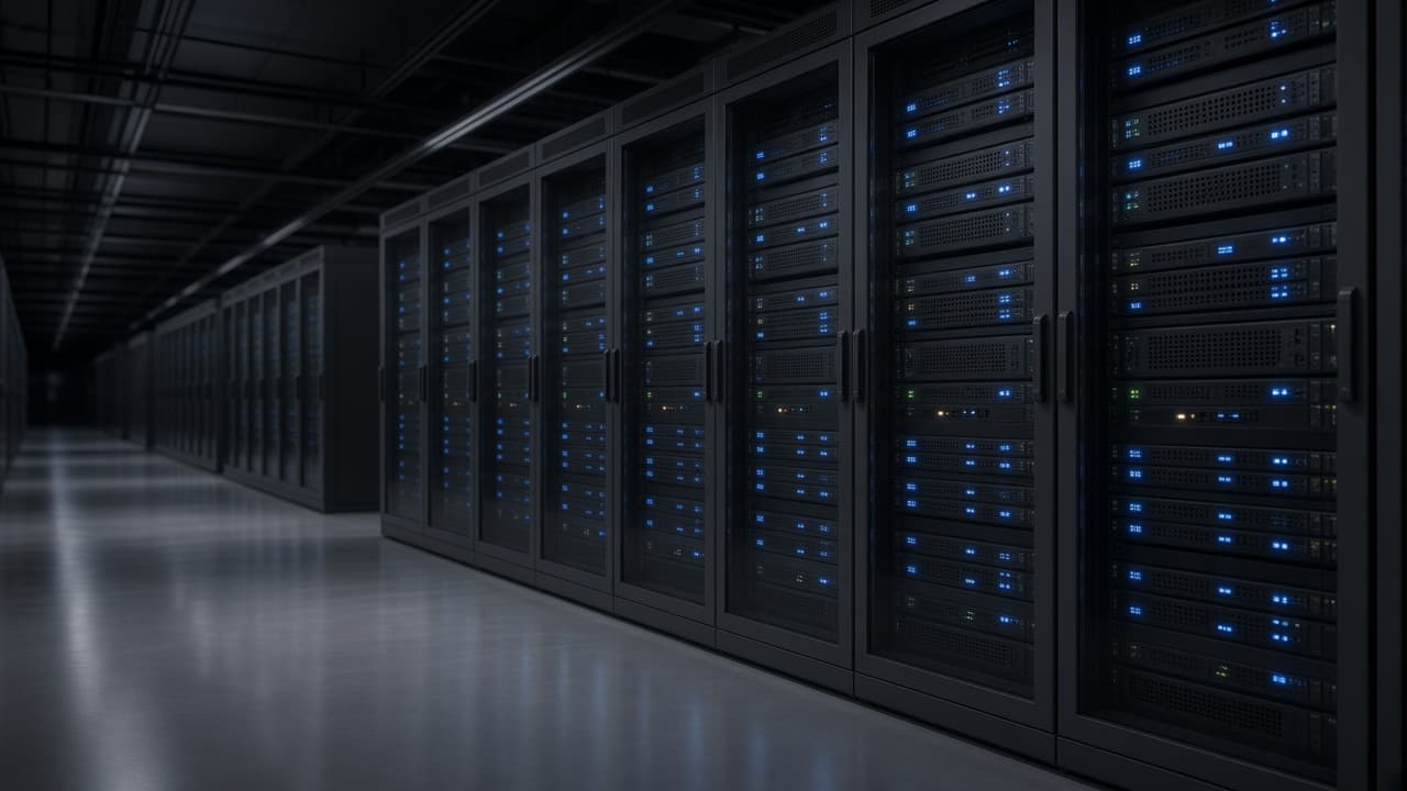 Rows of server cabinets in a data hall