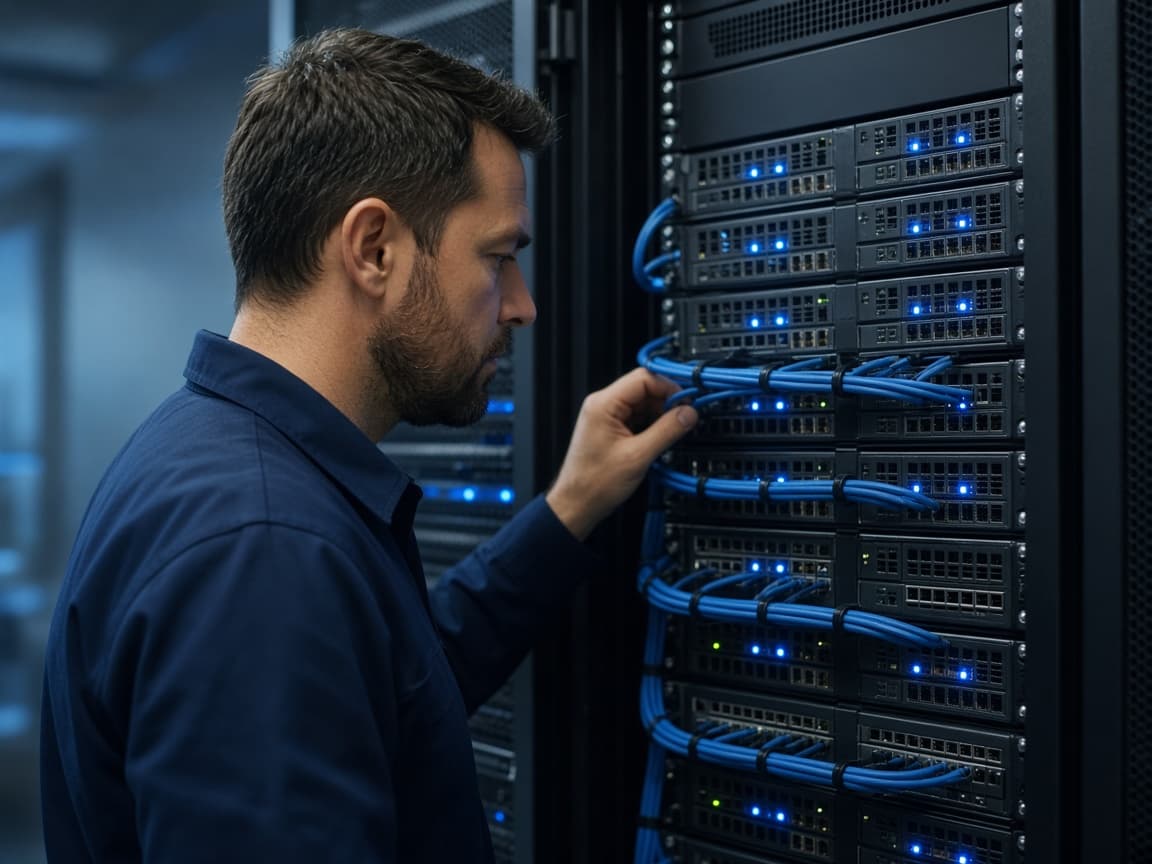 Engineer at a rack